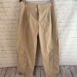 Free Movement Tan Cargo Pants with Wide-Leg Design and Sturdy Fabric Size Large
